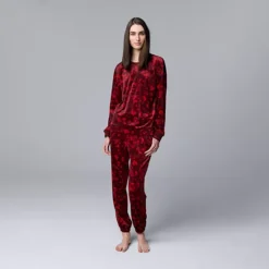 Petite Simply Vera Vera Wang Long Sleeve Pajama Top And Pajama Bottoms Set -Vera Wang Shop 7570774 Burgundy Floral