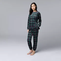 Petite Simply Vera Vera Wang Long Sleeve Pajama Top And Pajama Bottoms Set -Vera Wang Shop 7570774 Green Plaid