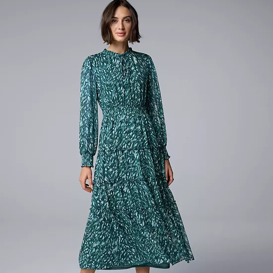 Women's Simply Vera Vera Wang Smocked Long Sleeve Maxi Dress 6 Women's Simply Vera Vera Wang Smocked Long Sleeve Maxi Dress - Image 6