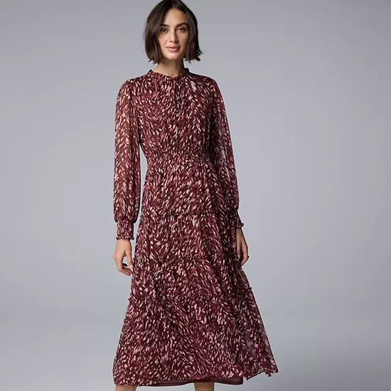 Women's Simply Vera Vera Wang Smocked Long Sleeve Maxi Dress 1 Women's Simply Vera Vera Wang Smocked Long Sleeve Maxi Dress