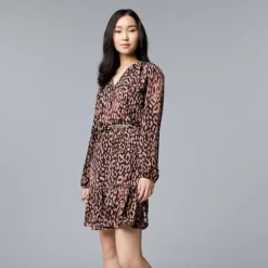 Petite Simply Vera Vera Wang Belted Shirred Short Dress 7 Petite Simply Vera Vera Wang Belted Shirred Short Dress -Vera Wang Shop 7619867 Brown Leopard 1
