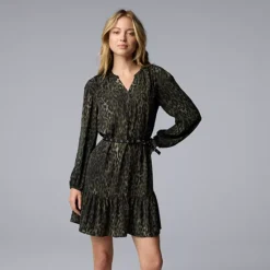 Petite Simply Vera Vera Wang Belted Shirred Short Dress 6 Petite Simply Vera Vera Wang Belted Shirred Short Dress -Vera Wang Shop 7619867 Green Leopard