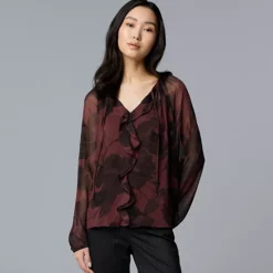 Women's Simply Vera Vera Wang Ruffled Long Sleeve Blouse