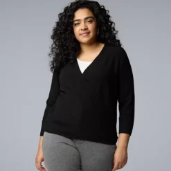 Plus Size Simply Vera Vera Wang Cashmere Blend 4-Way Wrap Cardigan -Vera Wang Shop 7622909 Vera Black 1