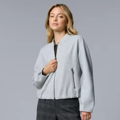Women's Simply Vera Vera Wang Structured Knit Bomber Jacket -Vera Wang Shop 7622938 Light Gray Fox Heather
