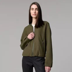 Women's Simply Vera Vera Wang Structured Knit Bomber Jacket -Vera Wang Shop 7622938 Midnight Army 1
