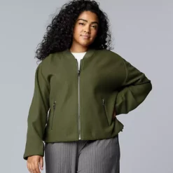 Plus Size Simply Vera Vera Wang Structured Knit Bomber Jacket -Vera Wang Shop 7622943 Midnight Army