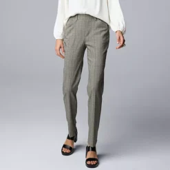 Women's Simply Vera Vera Wang Polished Twill Slim Straight Pants -Vera Wang Shop 7622983 Natural Plaid Sh3897