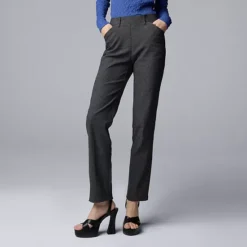 Petite Simply Vera Vera Wang Polished Twill Slant Pocket Slim Straight Pants -Vera Wang Shop 7624600 Charcoal Texture