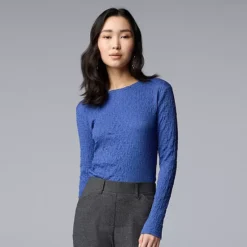 Women's Simply Vera Vera Wang Long Sleeve Pucker Tee -Vera Wang Shop 7625122 Purple Palette 1