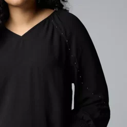 Plus Size Simply Vera Vera Wang Studded Long Sleeve Blouse -Vera Wang Shop 7625657 ALT2