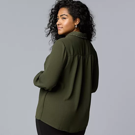 Plus Size Simply Vera Vera Wang Long Sleeve Rivet Popover 2 Plus Size Simply Vera Vera Wang Long Sleeve Rivet Popover - Image 2