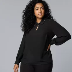 Plus Size Simply Vera Vera Wang Long Sleeve Rivet Popover