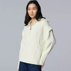 Petite Simply Vera Vera Wang Half-Zip Cable Sweater