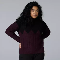 Plus Size Simply Vera Vera Wang Argyle Turtleneck Sweater