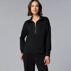 Women's Simply Vera Vera Wang Satin Trim Scuba Half-Zip -Vera Wang Shop 7630704 Black