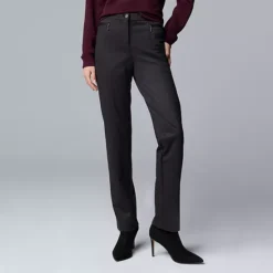 Women's Simply Vera Vera Wang Mid Rise Slim Ponte Pants -Vera Wang Shop 7635519 Grey Wine Window Plaid