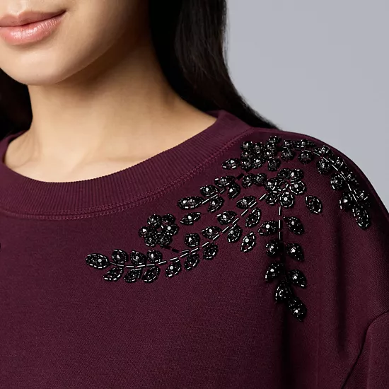 Women's Simply Vera Vera Wang Embellished Sweatshirt 3 Women's Simply Vera Vera Wang Embellished Sweatshirt - Image 3