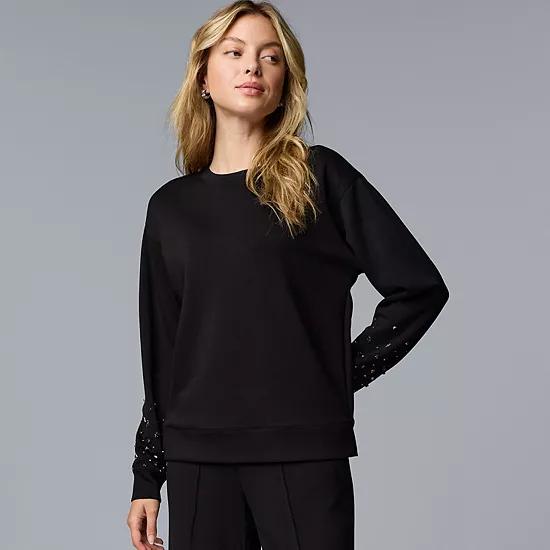 Women's Simply Vera Vera Wang Sleeve Embellished Sweatshirt 1 Women's Simply Vera Vera Wang Sleeve Embellished Sweatshirt