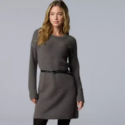 Petite Simply Vera Vera Wang Belted Crewneck Sweater Dress