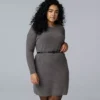 Plus Size Simply Vera Vera Wang Belted Crewneck Sweater Dress