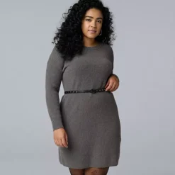 Plus Size Simply Vera Vera Wang Belted Crewneck Sweater Dress