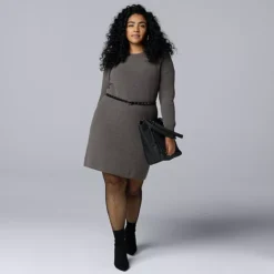 Plus Size Simply Vera Vera Wang Belted Crewneck Sweater Dress -Vera Wang Shop 7658462 ALT3