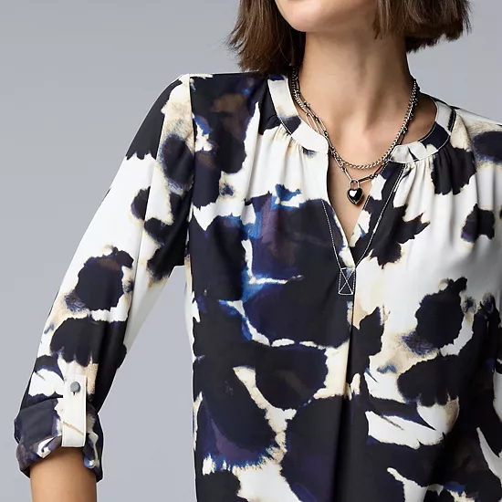 Women's Simply Vera Vera Wang Rolltab Sleeve Popover 3 Women's Simply Vera Vera Wang Rolltab Sleeve Popover - Image 3