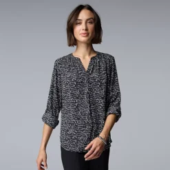 Women's Simply Vera Vera Wang Rolltab Sleeve Popover 19 Women's Simply Vera Vera Wang Rolltab Sleeve Popover -Vera Wang Shop 7683088 Black Texture 1