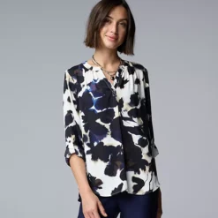 Women's Simply Vera Vera Wang Rolltab Sleeve Popover 23 Women's Simply Vera Vera Wang Rolltab Sleeve Popover -Vera Wang Shop 7683088 Navy Ink Bouquet