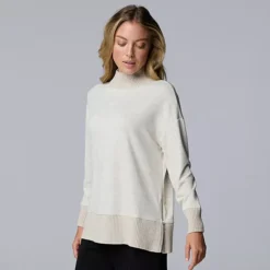 Women's Simply Vera Vera Wang Side Zip Scuba Trim Sweatshirt -Vera Wang Shop 7687669 Fossil Heather