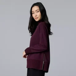 Women's Simply Vera Vera Wang Side Zip Scuba Trim Sweatshirt -Vera Wang Shop 7687669 Midnight Jam