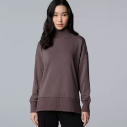Women's Simply Vera Vera Wang Side Zip Scuba Trim Sweatshirt -Vera Wang Shop 7687669 Plum Truffle