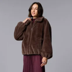 Women's Simply Vera Vera Wang Zip Up Faux Fur Jacket