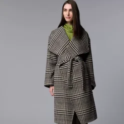 Women's Simply Vera Vera Wang Drape Collar Overcoat -Vera Wang Shop 7728876 Neutral Black Woven Pl 1