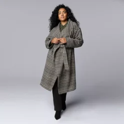 Plus Size Simply Vera Vera Wang Drape Collar Overcoat -Vera Wang Shop 7728885 Neutral Black Woven Pl