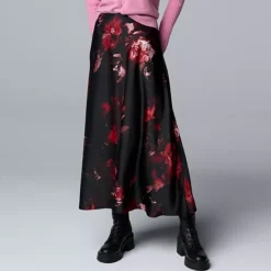 Women's Simply Vera Vera Wang Bias Cut A-Line Skirt -Vera Wang Shop 7737392 Red Night Floral