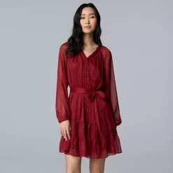 Women's Simply Vera Vera Wang Lurex Belted Short Dress -Vera Wang Shop 7737627 Rhubarb