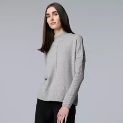 Women's Simply Vera Vera Wang Luxe Cashmere Blend Mockneck Sweater -Vera Wang Shop 7739795 Dark Gray Fox Heather 1