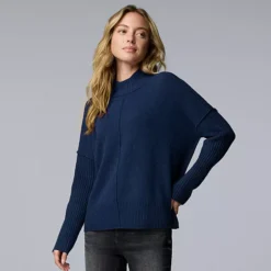 Women's Simply Vera Vera Wang Luxe Cashmere Blend Mockneck Sweater -Vera Wang Shop 7739795 Liberty Navy