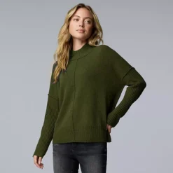 Women's Simply Vera Vera Wang Luxe Cashmere Blend Mockneck Sweater -Vera Wang Shop 7739795 Midnight Army