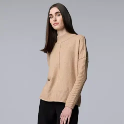 Women's Simply Vera Vera Wang Luxe Cashmere Blend Mockneck Sweater -Vera Wang Shop 7739795 Vera Camel Heather