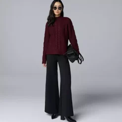 Women's Simply Vera Vera Wang Braided Front Mock Neck Sweater -Vera Wang Shop 7740026 ALT3