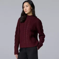 Women's Simply Vera Vera Wang Braided Front Mock Neck Sweater -Vera Wang Shop 7740026 Maddie Plum