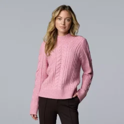Women's Simply Vera Vera Wang Braided Front Mock Neck Sweater -Vera Wang Shop 7740026 Must Mauve