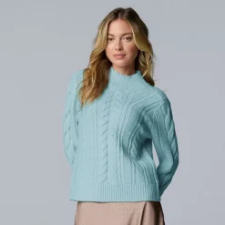 Women's Simply Vera Vera Wang Braided Front Mock Neck Sweater -Vera Wang Shop 7740026 Mystic Gulf