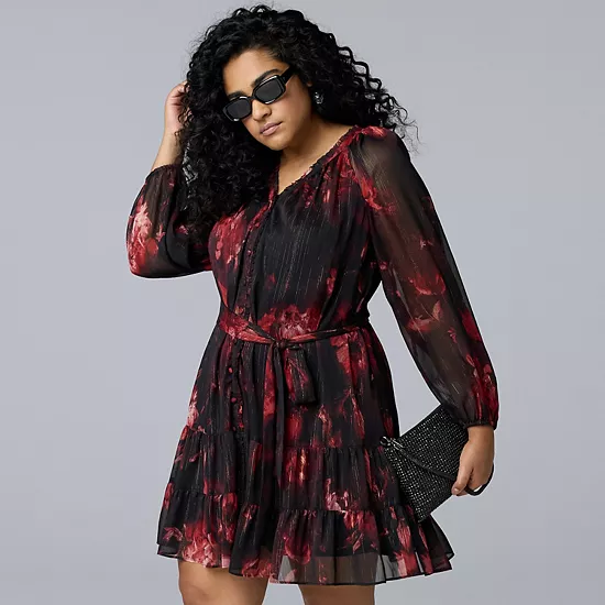 Plus Size Simply Vera Vera Wang Belted Short Dress 4 Plus Size Simply Vera Vera Wang Belted Short Dress - Image 4