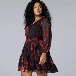 Plus Size Simply Vera Vera Wang Belted Short Dress 13 Plus Size Simply Vera Vera Wang Belted Short Dress -Vera Wang Shop 7740241 Red Night Floral