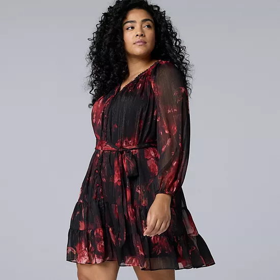 Plus Size Simply Vera Vera Wang Belted Short Dress 7 Plus Size Simply Vera Vera Wang Belted Short Dress - Image 7