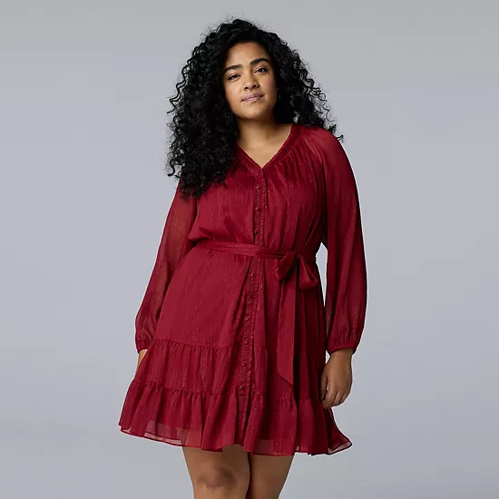 Plus Size Simply Vera Vera Wang Belted Short Dress 5 Plus Size Simply Vera Vera Wang Belted Short Dress - Image 5